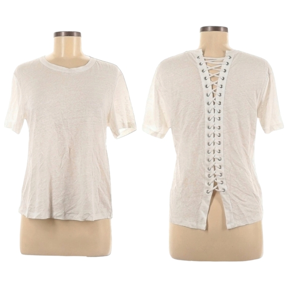 A.L.C. Linen Short Sleeve Top Size M White Lace Up Back Silver Grommets T-Shirt - Picture 1 of 10